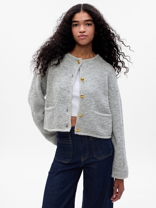 Image number 8 showing, Boucle Cropped Sweater Jacket