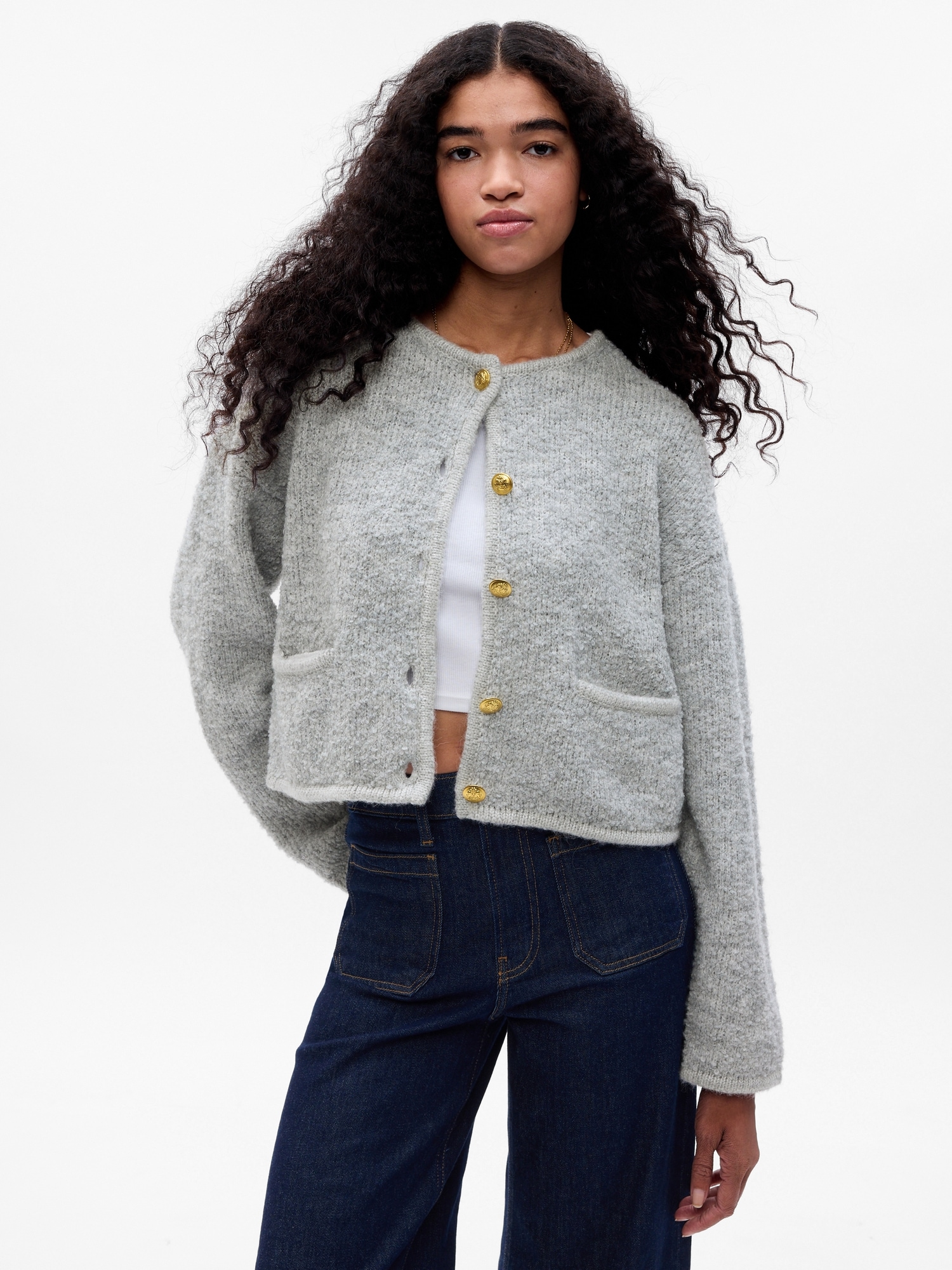 Boucle Cropped Sweater Jacket | Gap