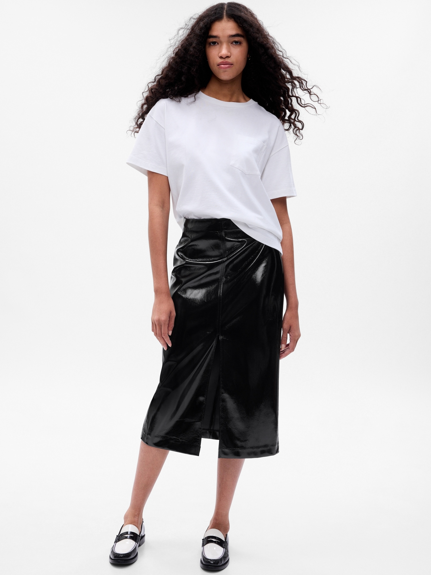 Gap Faux-leather Midi Skirt In Black