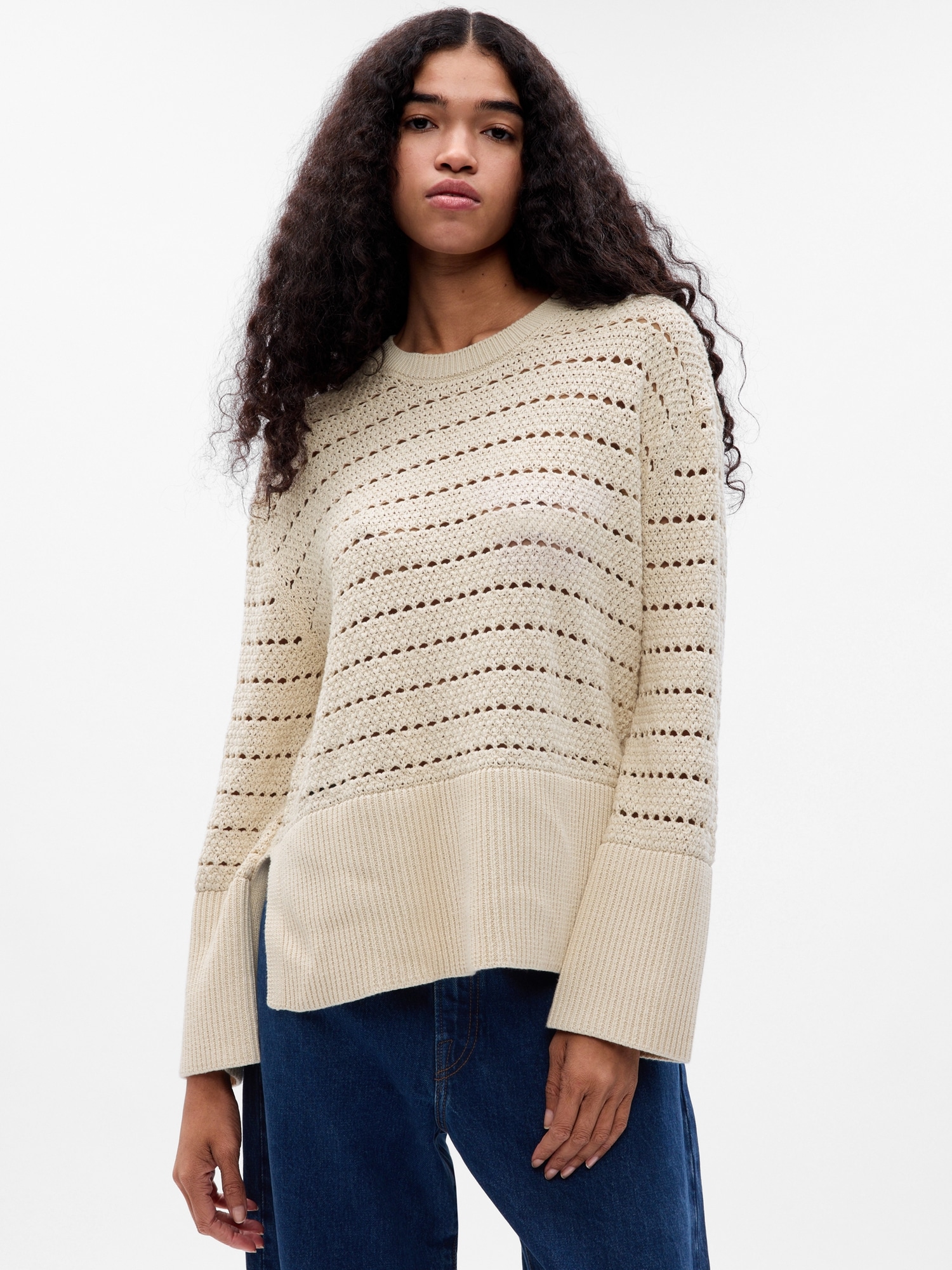 24/7 Split-Hem Crochet Sweater