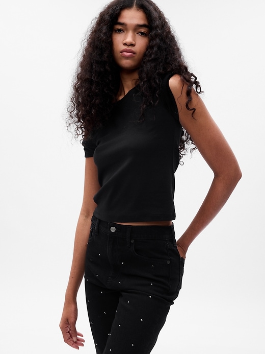 Image number 3 showing, High Rise Rhinestone Cheeky Straight Jeans