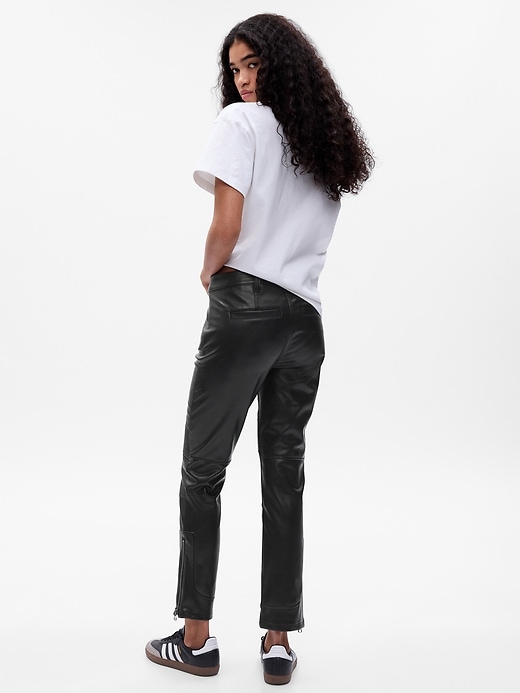 Image number 2 showing, Mid Rise Vegan Leather Moto Vintage Slim Pants