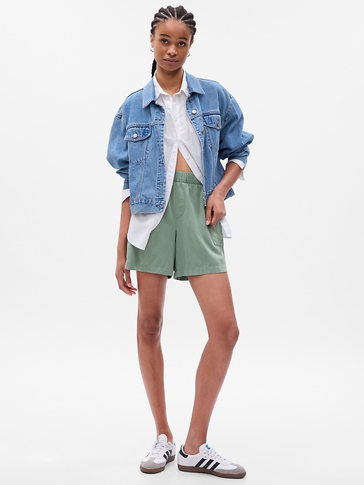 1 of 8 showing, with the color sage of product Off-Duty Cargo Khaki Shorts
