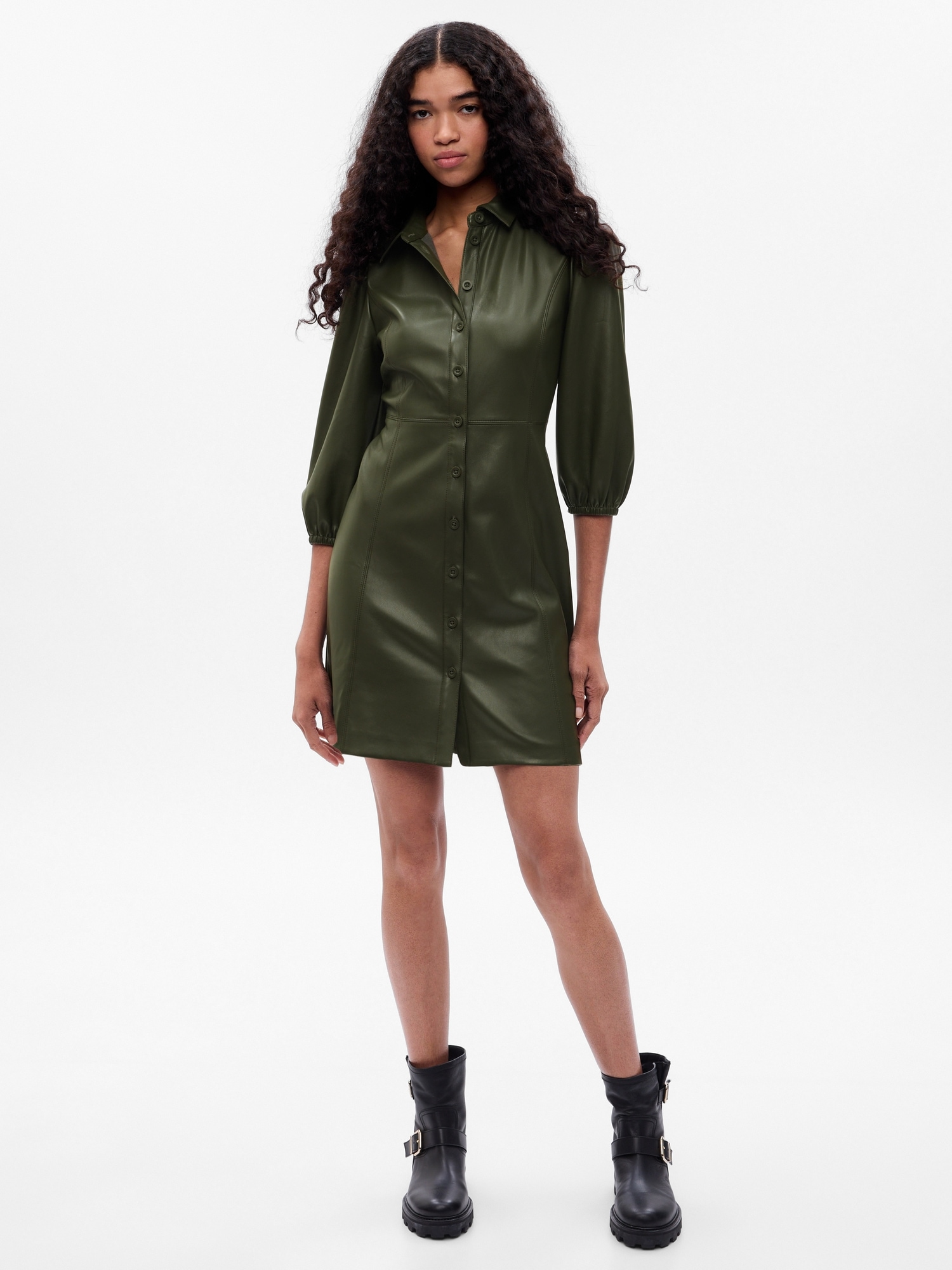 Puff Sleeve Vegan Leather Mini Dress