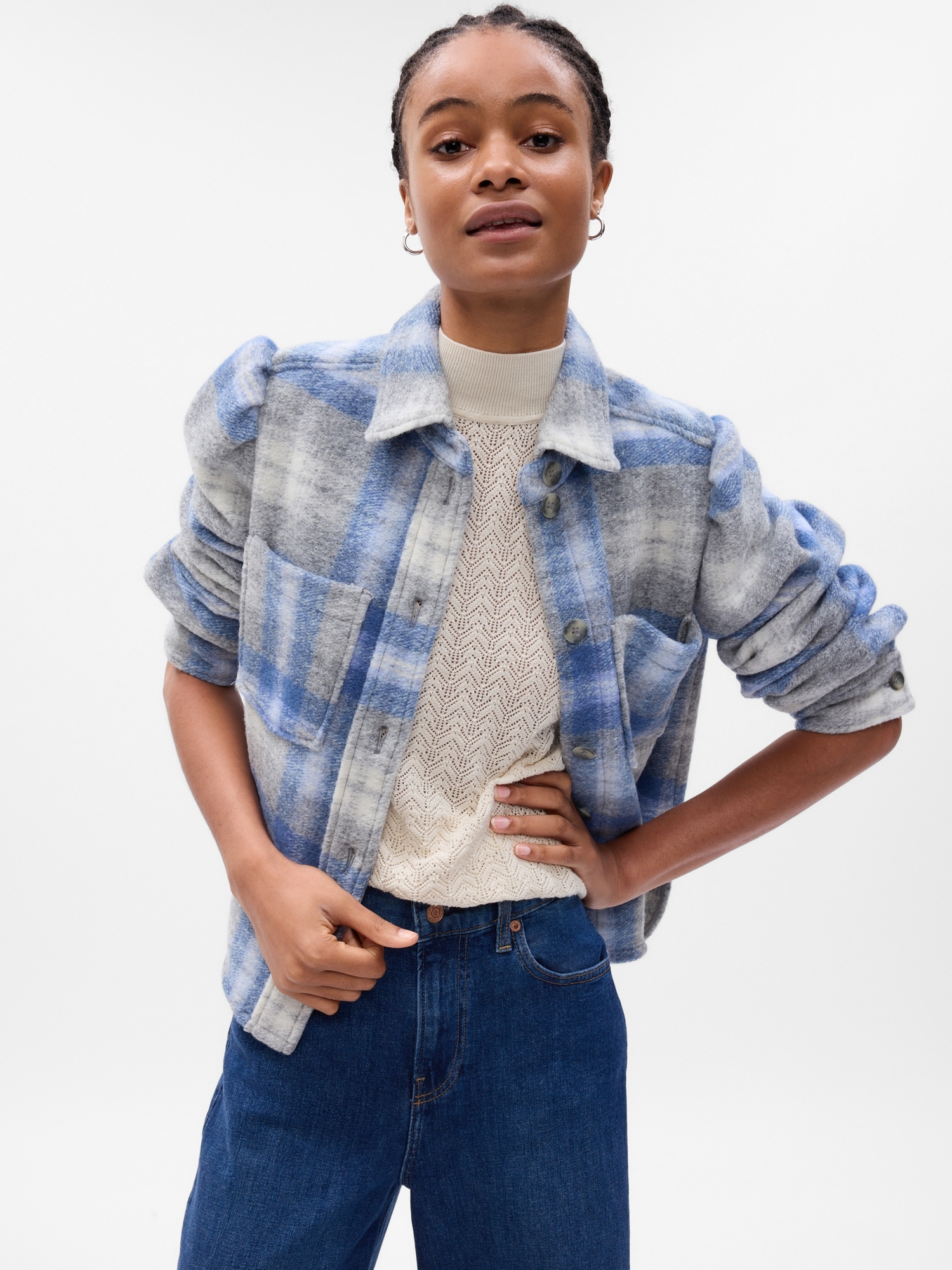 Gap Puff Sleeve Cropped Wool Shirt Jacket