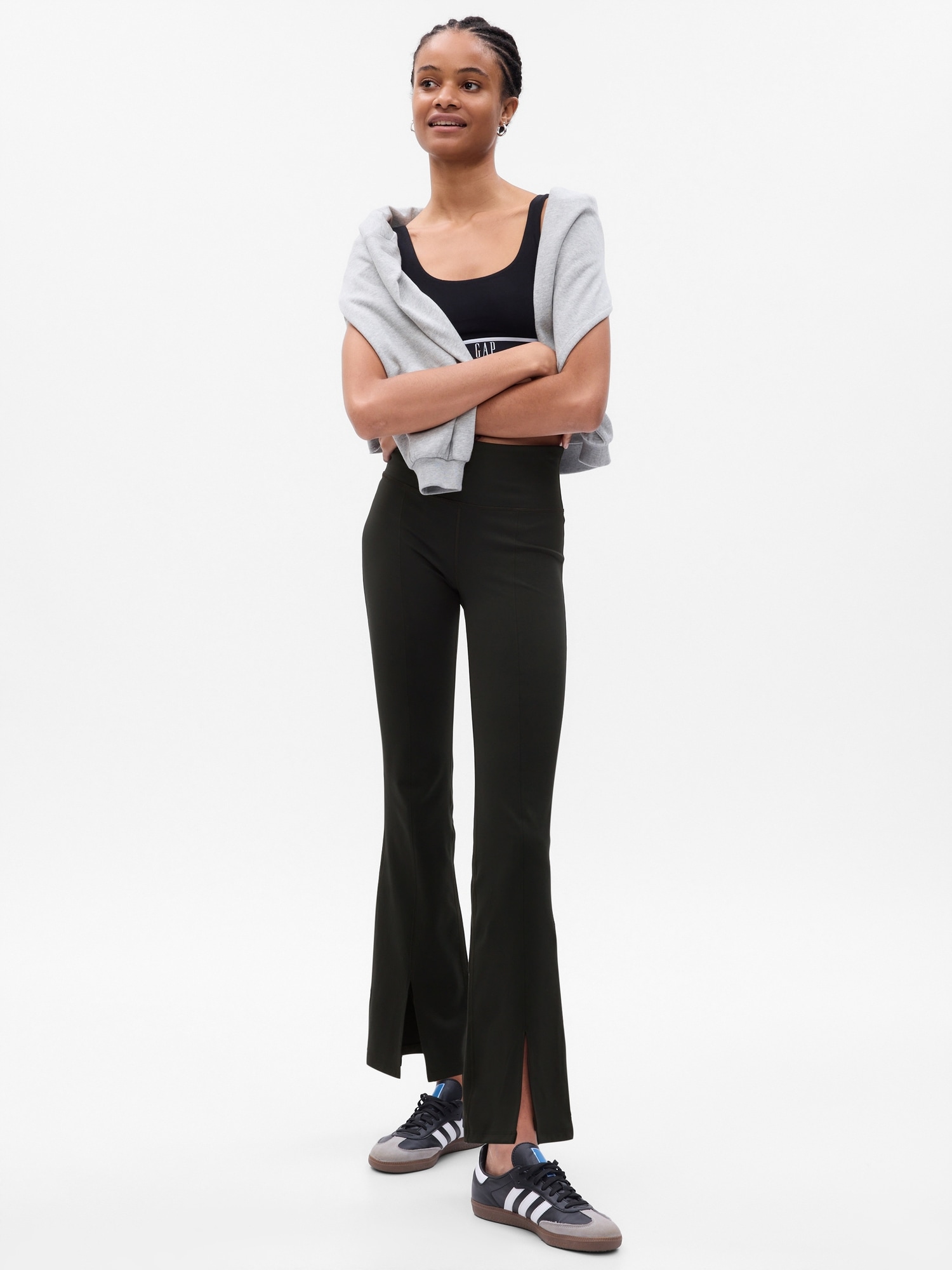 Gap Fit Recycled Sky High Rise Power Split-hem Leggings In Black