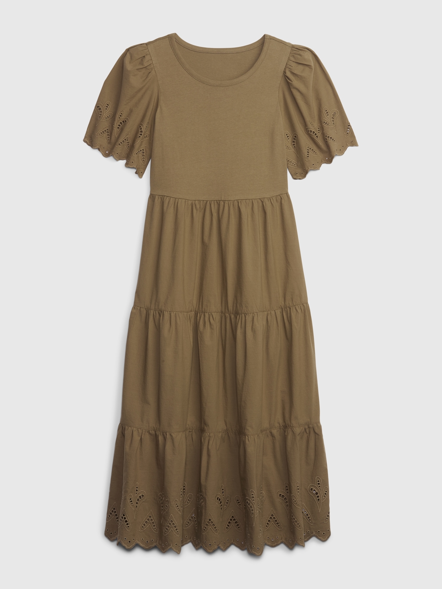 Gap Eyelet Lace Tiered Maxi Dress In Dried Moss Green