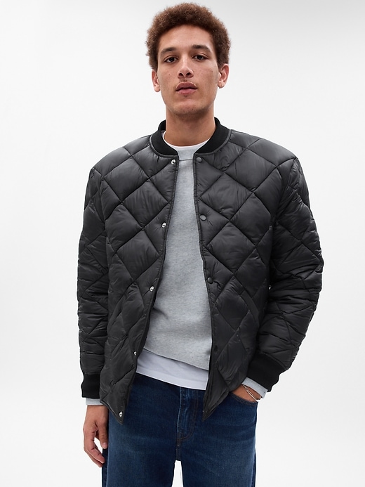View large product image 1 of 1. Recycled Quilted Bomber Jacket