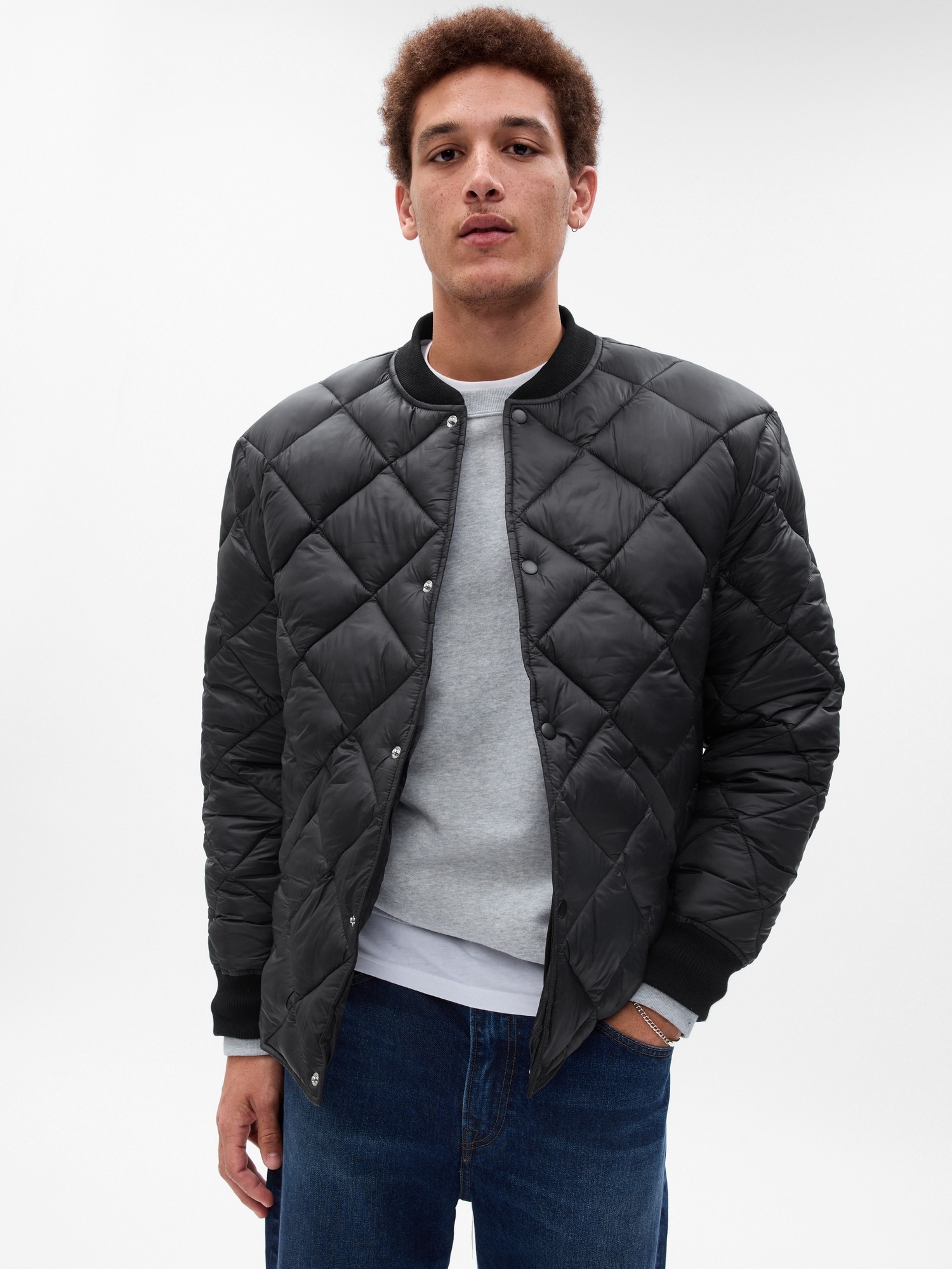 Gap Recycled Quilted Bomber Jacket In Black | ModeSens