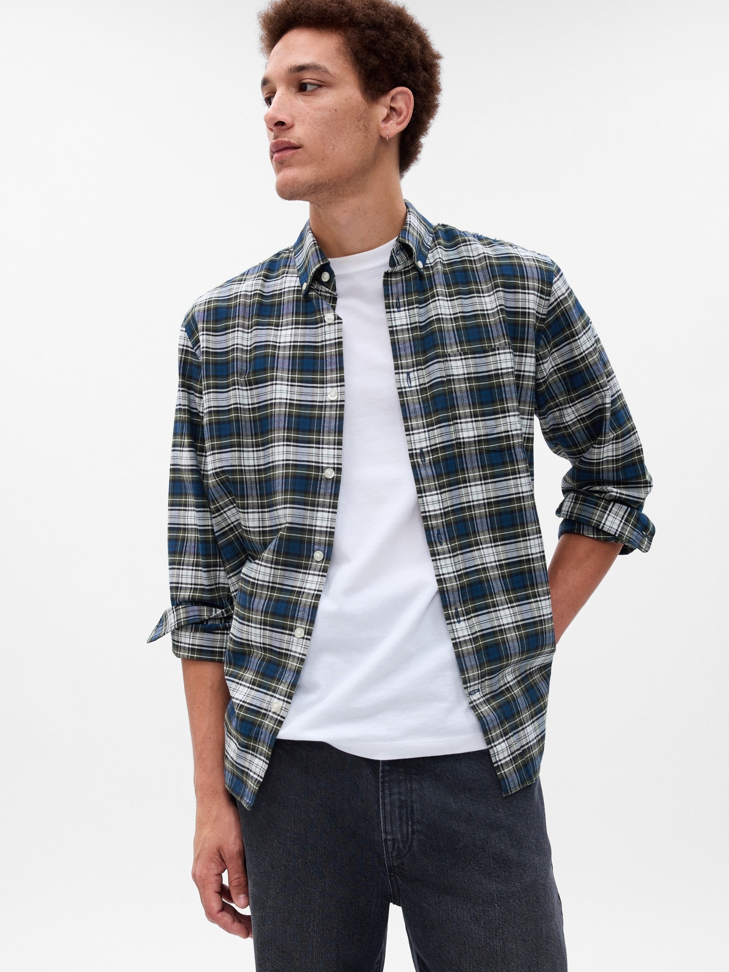 Gap Classic Oxford Shirt In Standard Fit In Blue Green Plaid