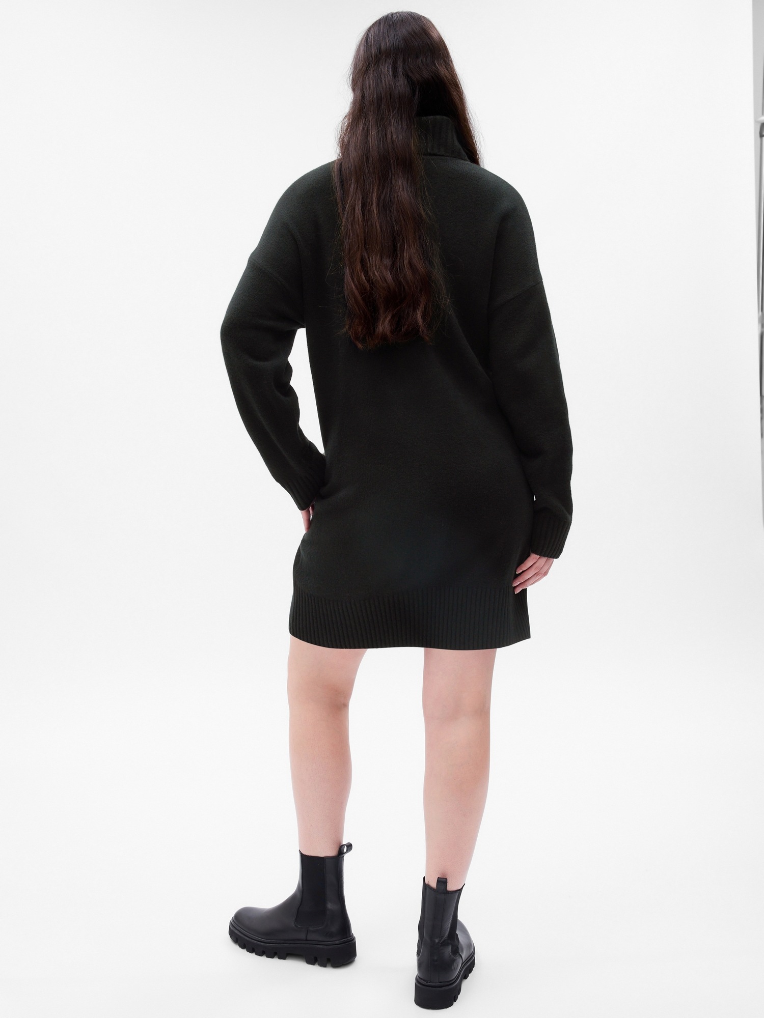 Oversized Mini Sweater Dress Women's Chunky-Knit Sweaters Soft Knit Rib Zip  Neck Oversized Mini