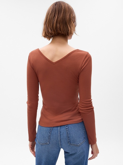 2 of 8 showing, with the color copper brown of product Mini Rib V-Neck T-Shirt