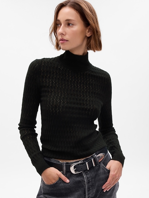 1 of 8 showing, with the color black of product Pointelle Turtleneck Sweater