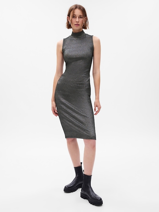 Image number 1 showing, Metallic Mockneck Midi Dress