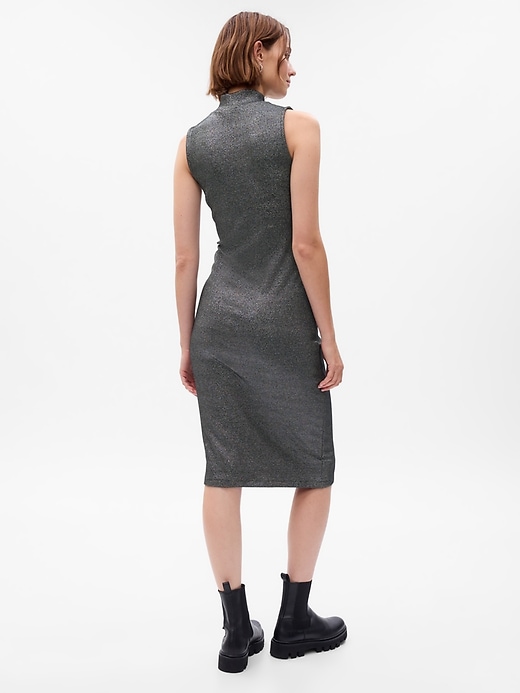 2 of 8 showing, with the color silver of product Metallic Mockneck Midi Dress