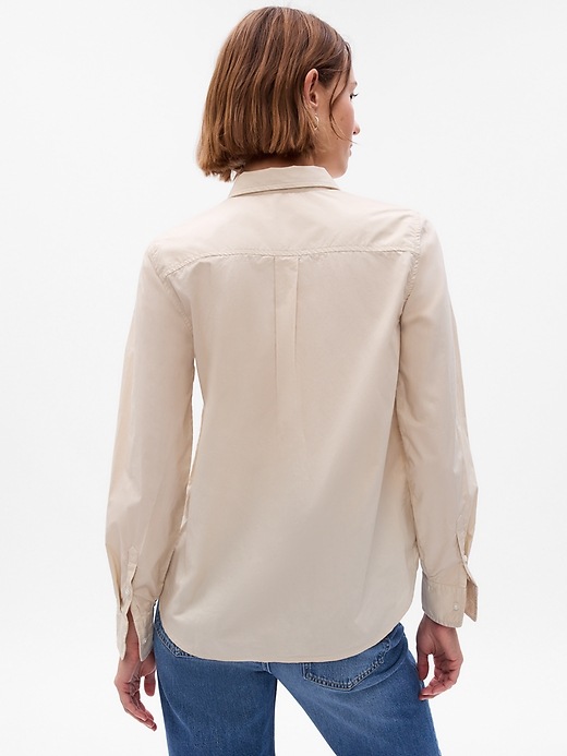 2 of 8 showing, with the color bedrock beige of product Eyelet Ruffle Perfect Shirt
