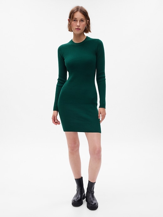 1 of 8 showing, with the color june bug green of product CashSoft Rib Mini Sweater Dress