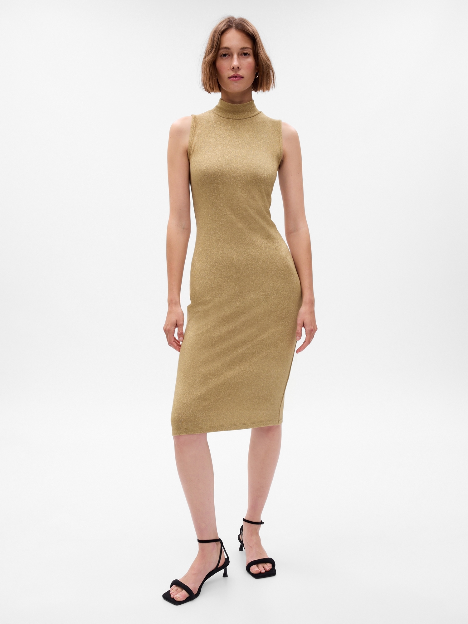 Metallic Mockneck Midi Dress