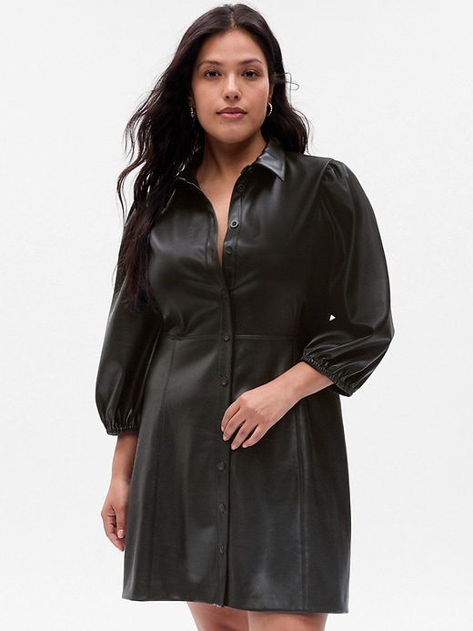 Image number 4 showing, Puff Sleeve Vegan Leather Mini Dress