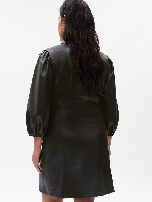 Image number 5 showing, Puff Sleeve Vegan Leather Mini Dress