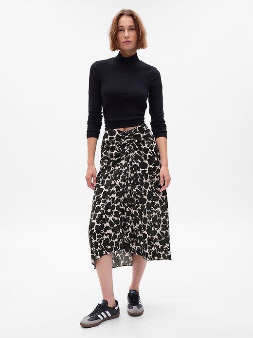 1 of 8 showing, with the color black floral print of product Ruched Floral Midi Skirt