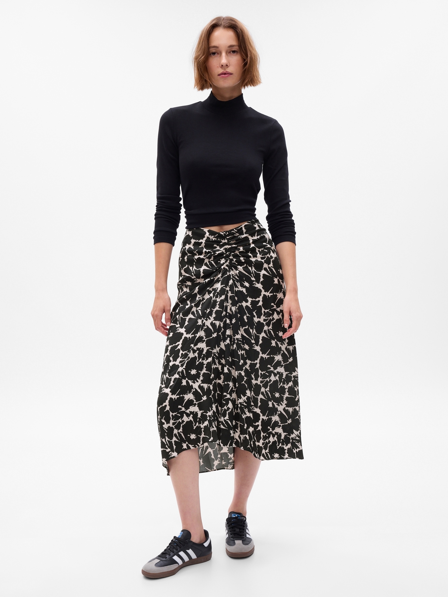 Gap Ruched Floral Midi Skirt