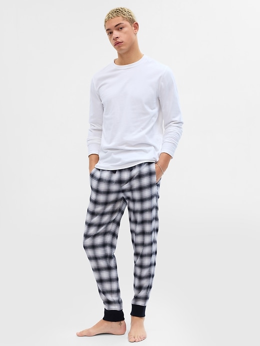 1 of 8 showing, with the color black white plaid of product Flannel PJ Joggers