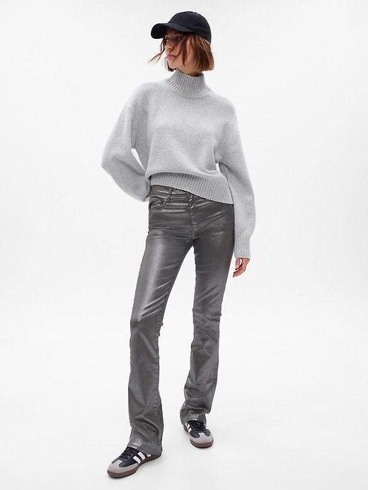 1 of 8 showing, with the color cast iron grey of product Mid Rise Metallic Baby Boot Jeans