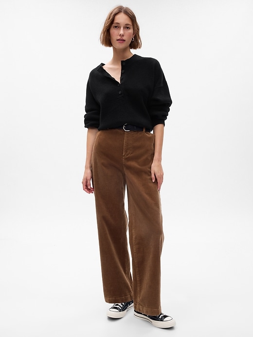 1 of 8 showing, with the color brazen brown of product Mid Rise Loose Corduroy Pants