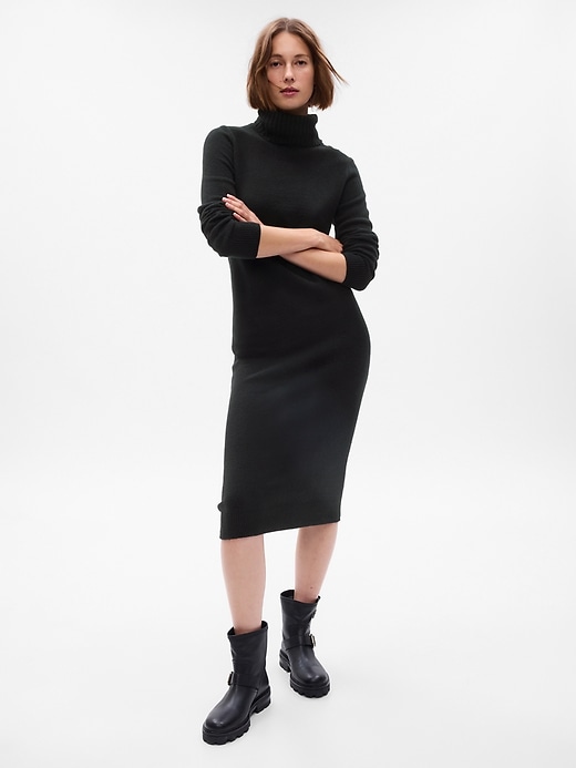 1 of 8 showing, with the color black of product CashSoft Turtleneck Midi Sweater Dress