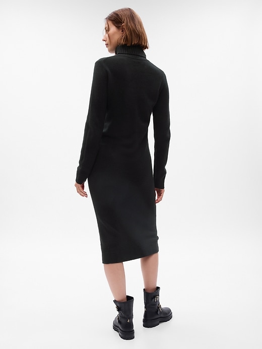 2 of 8 showing, with the color black of product CashSoft Turtleneck Midi Sweater Dress