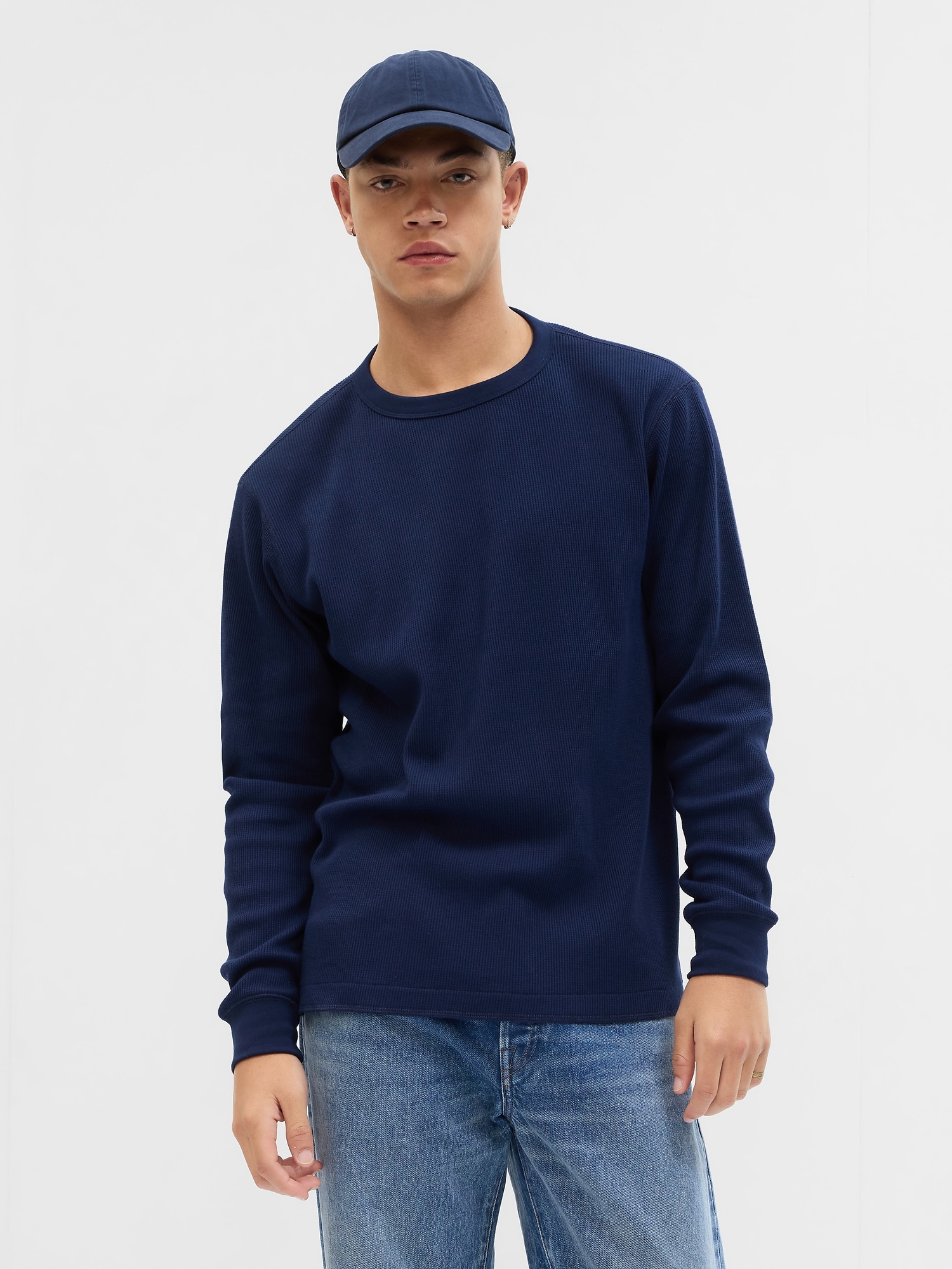 Gap Waffle Crewneck T-shirt In Tapestry Navy