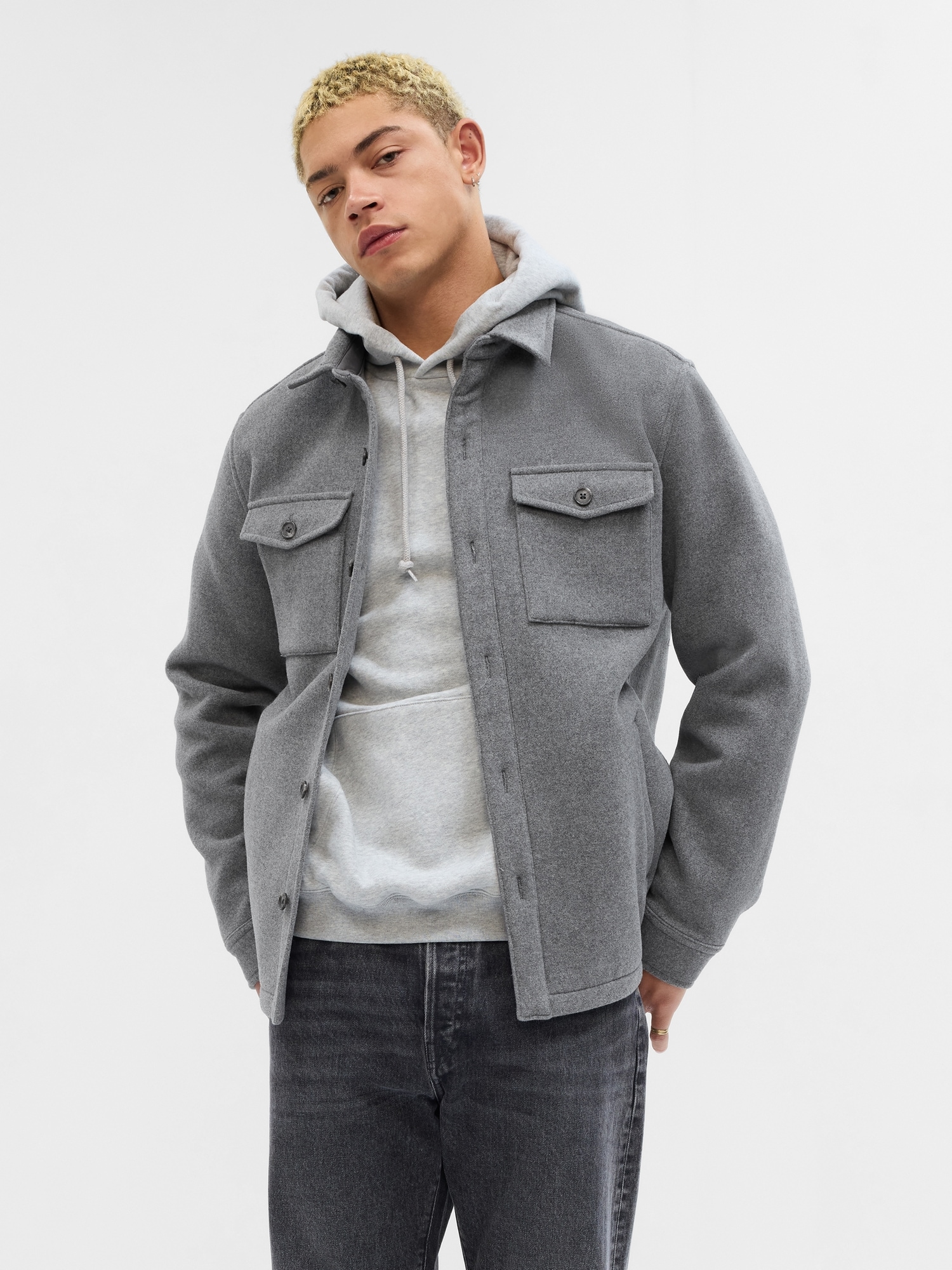 Wool Button-Front Shirt Jacket | Gap