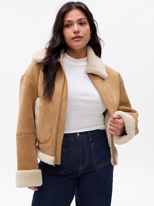 Image number 4 showing, Vegan Suede Sherpa-Trim Jacket