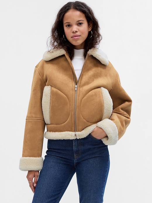 Image number 1 showing, Vegan Suede Sherpa-Trim Jacket