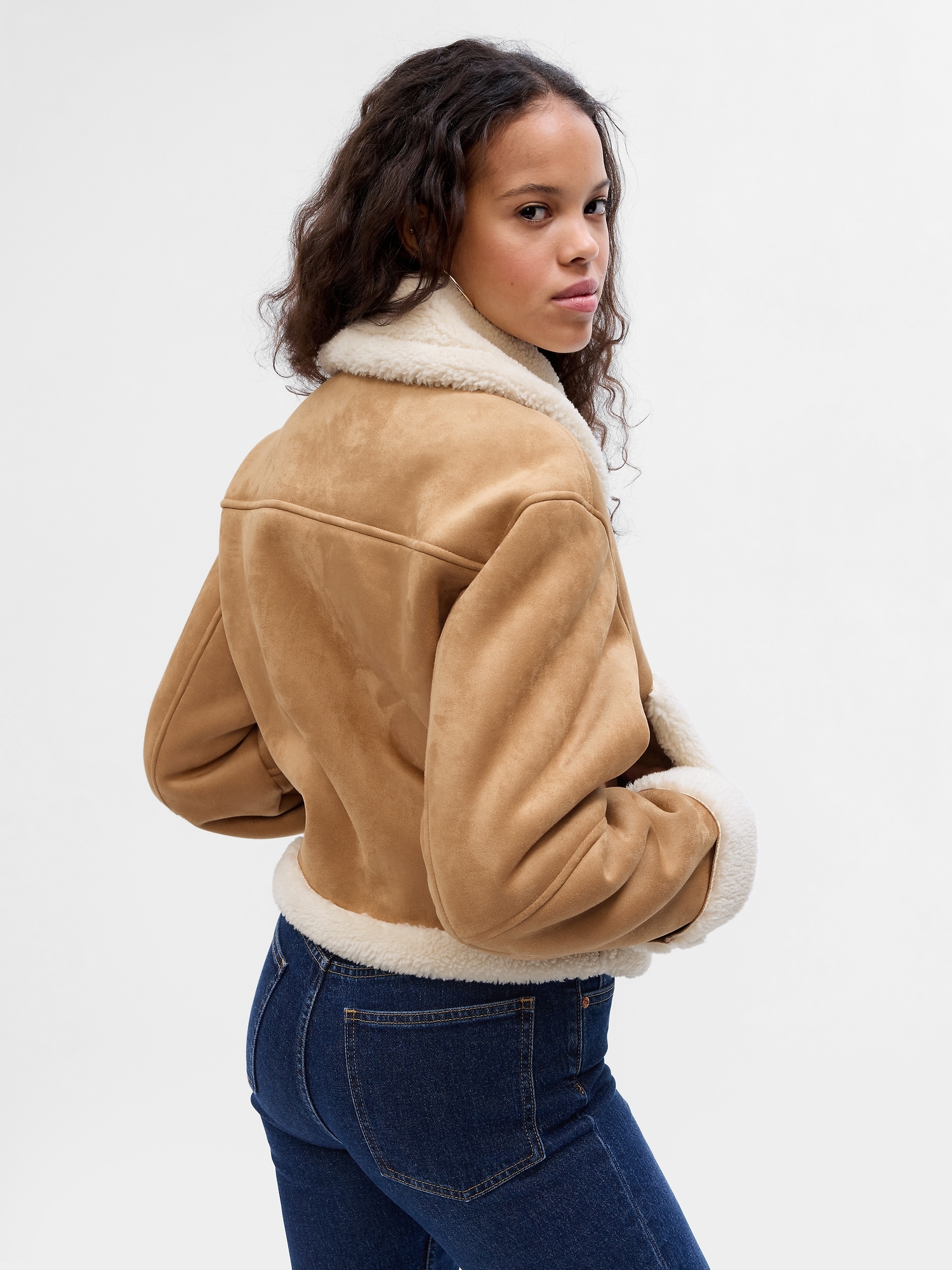 Vegan Suede Sherpa-Trim Jacket