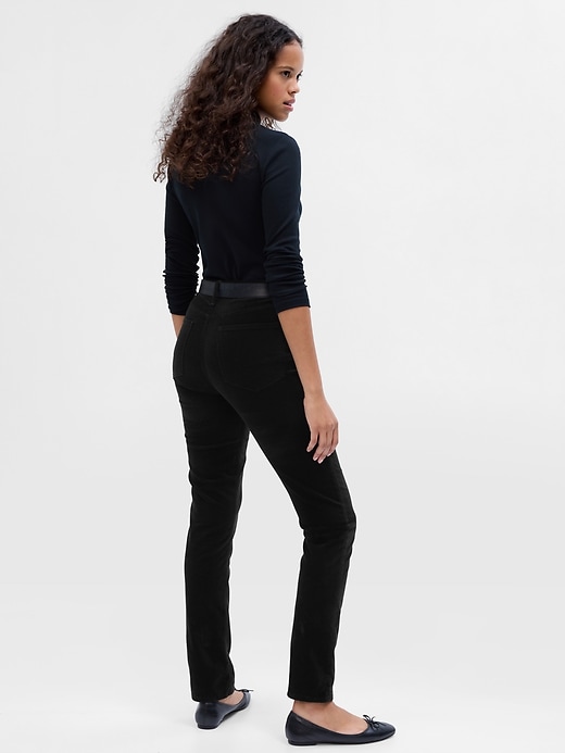 2 of 8 showing, with the color black of product High Rise Velvet Vintage Slim Pants
