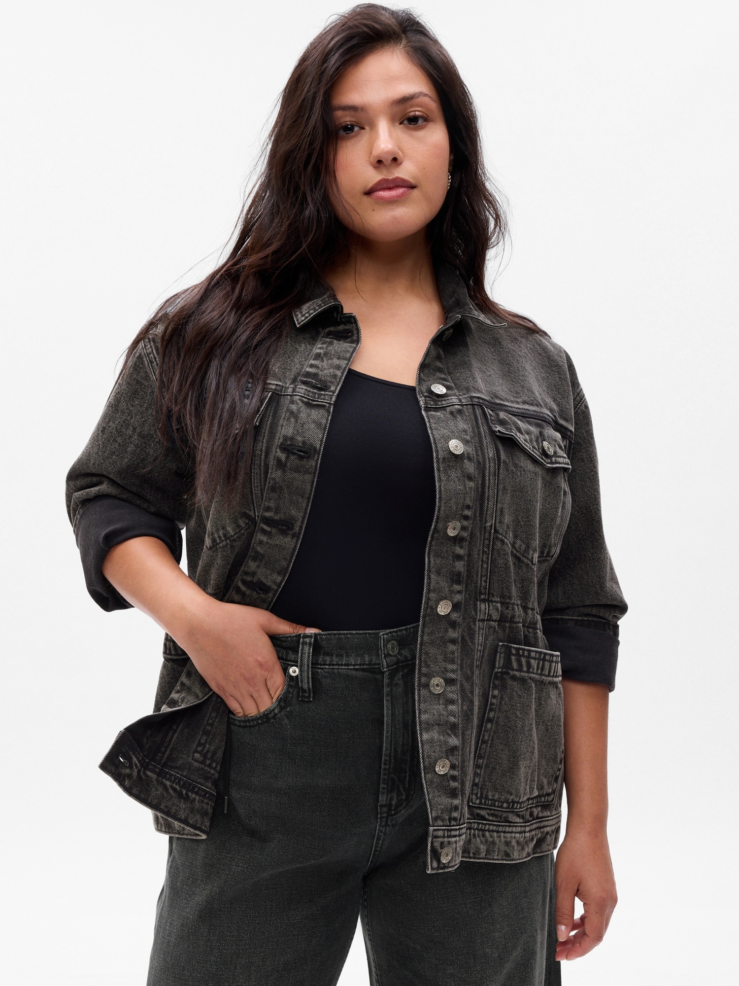 Plus Size Black Denim Jacket