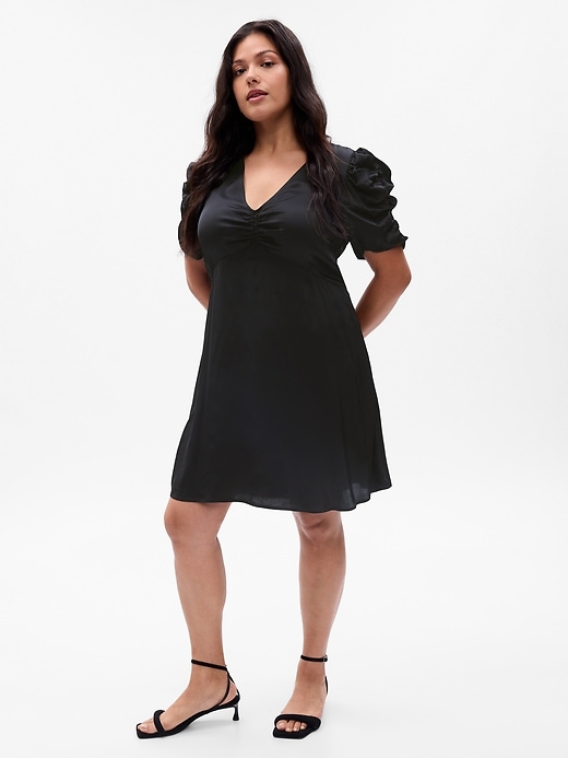 Image number 4 showing, Puff-Sleeve Ruched Mini Dress