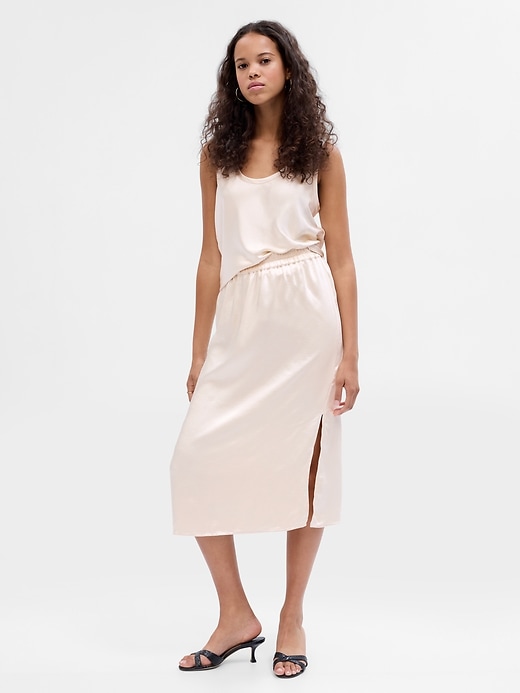 1 of 8 showing, with the color chino beige of product Satin Midi Skirt