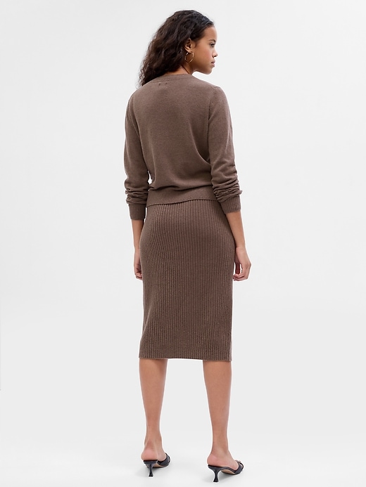 2 of 8 showing, with the color cashmere brown of product CashSoft Rib Midi Sweater Skirt