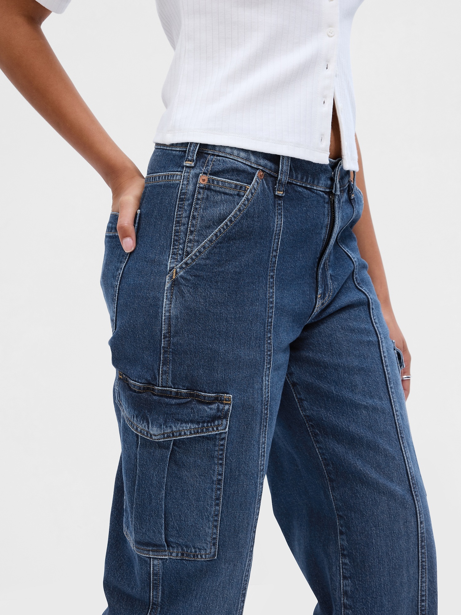 Forever 21 Women's Mid-Rise Denim Cargo Pants - Product Details