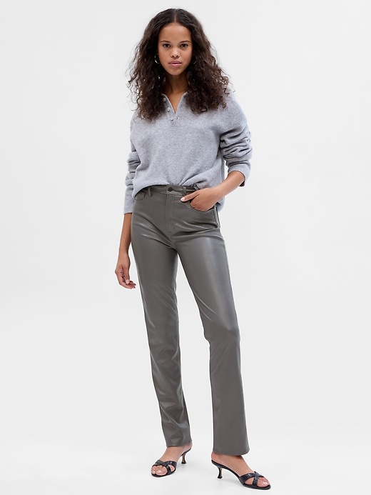 Image number 1 showing, High Rise Vegan Leather Vintage Slim Pants