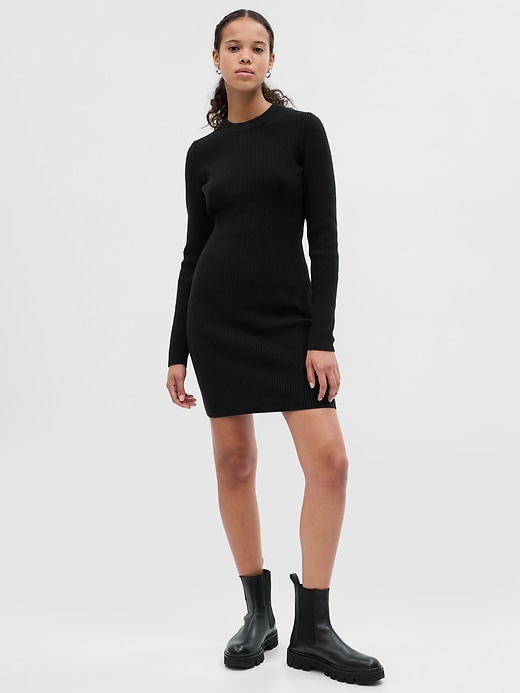 1 of 8 showing, with the color black of product CashSoft Rib Mini Sweater Dress