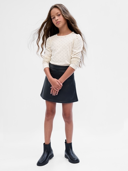 1 of 8 showing, with the color black dots of product Kids Softspun Puff Sleeve Rib T-Shirt