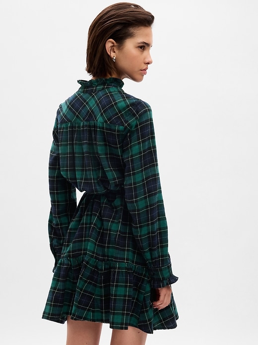 2 of 8 showing, with the color green & navy blue blackwatch plaid of product Plaid Tiered Mini Dress