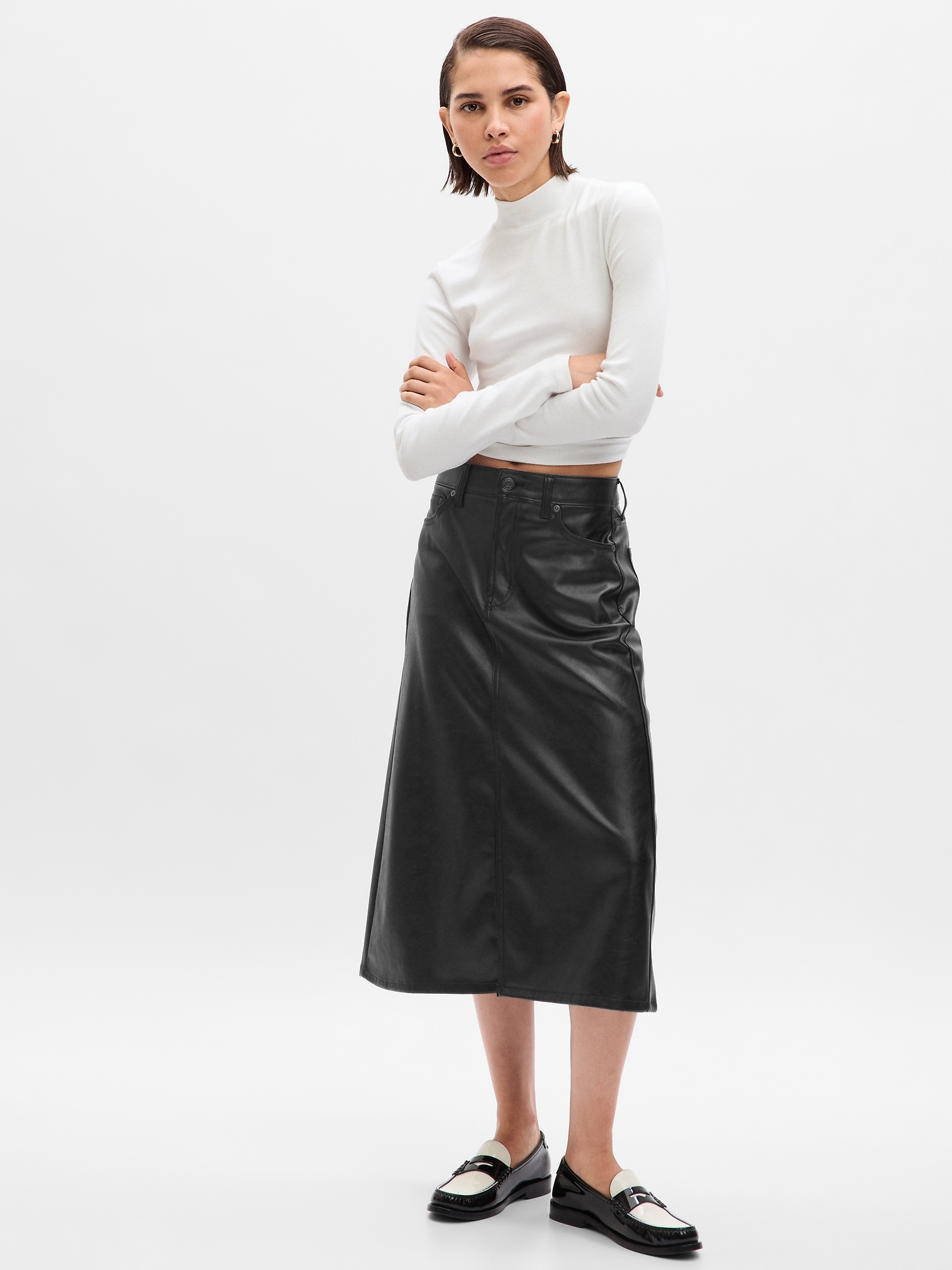 Gap Vegan Leather Midi Skirt