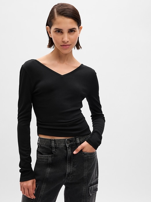 Image number 1 showing, Mini Rib V-Neck T-Shirt