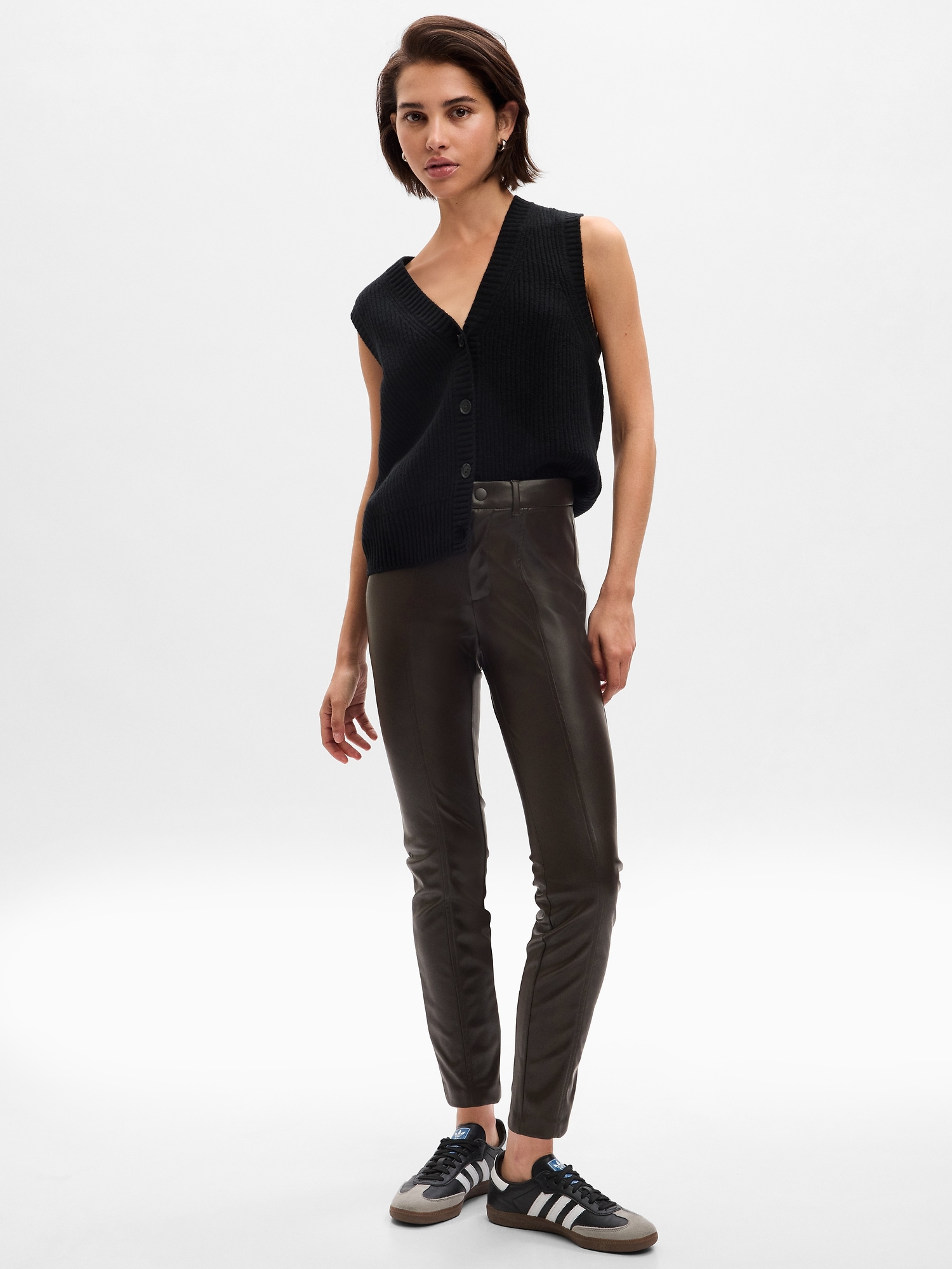 Gap Mid Rise Faux-leather Skinny Pants In Brown Noir