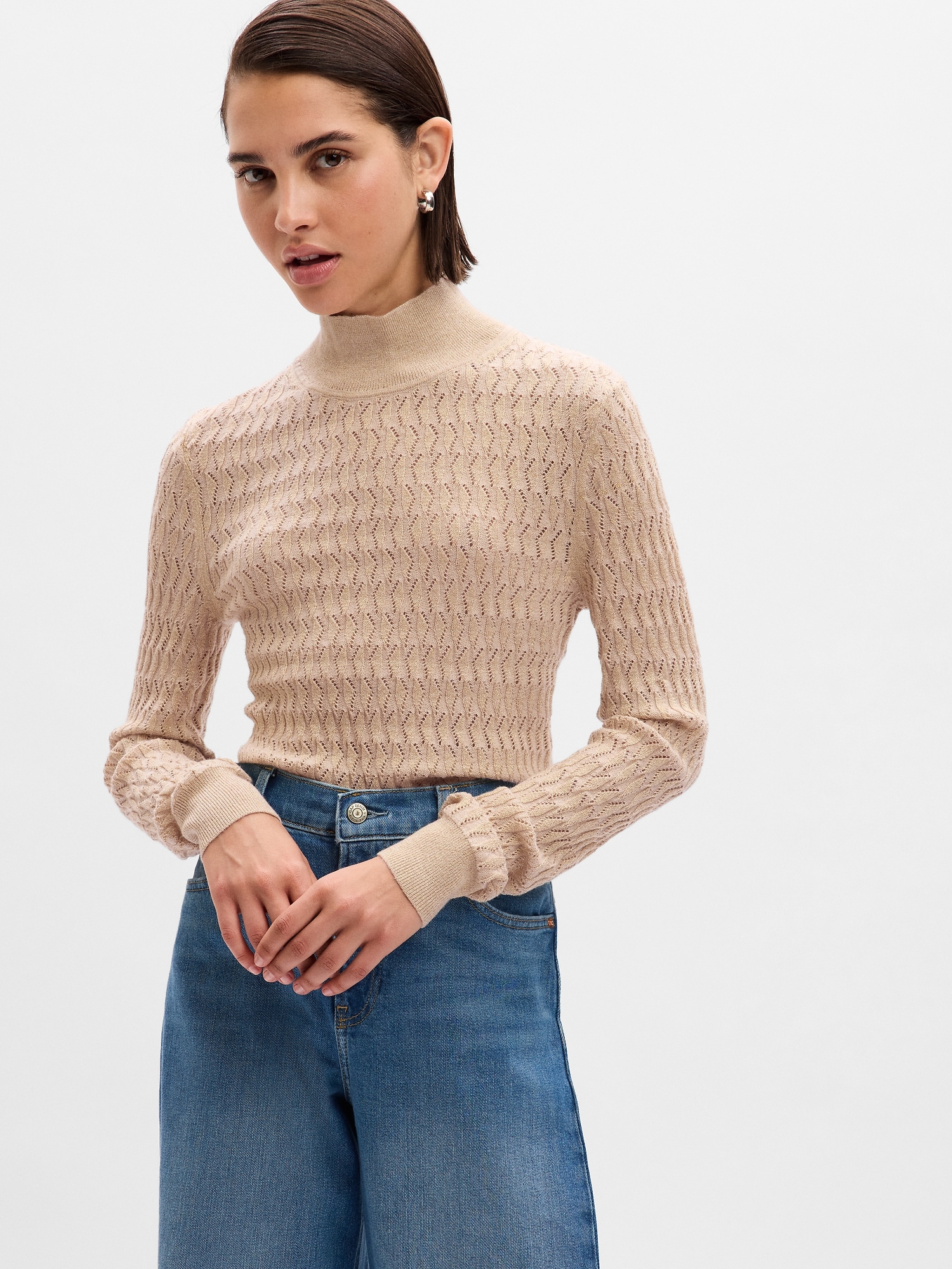 Pointelle Turtleneck Sweater